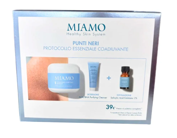 Miamo Protocollo Essenziale Punti Neri Cleansing Masque 60ml + AHA/BHA Purifying Cleanser 50ml + Salicylic Acid Exfoliator 10ml